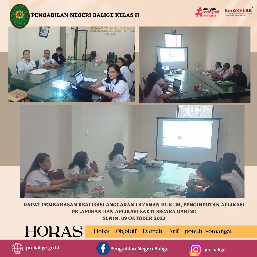 RAPAT PEMBAHASAN REALISASI ANGGARAN LAYANAN HUKUM, PENGINPUTAN APLIKASI PELApORAN DAN APLIKASI SAKTI secara daring